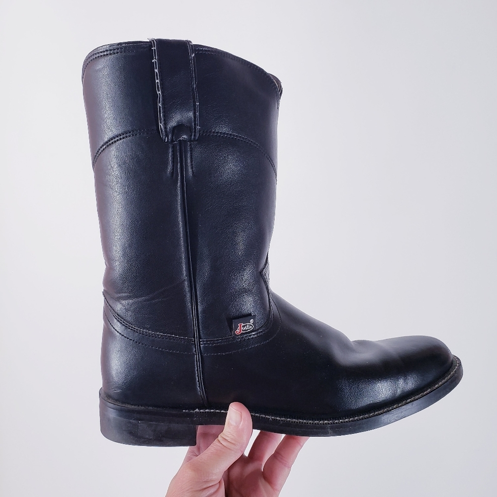 Justin Black Leather Western Boots, Size 9B